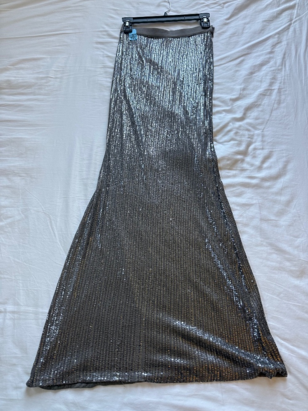 Chan Luu XS Silver Sequin Maxi Skirt 43”